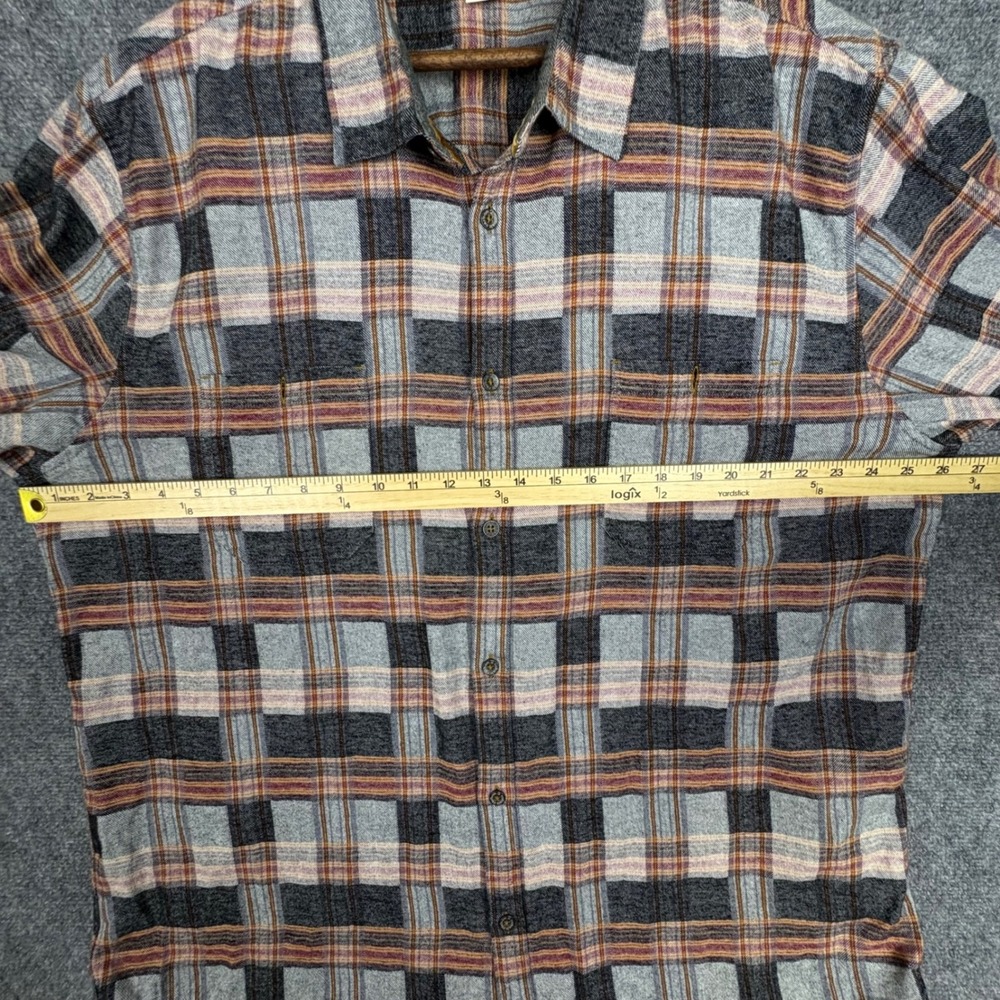 Carbon 2 Cobalt Mens XL Plaid Flannel Button Down Shirt Grey Orange Long Sleeve - Picture 4 of 6